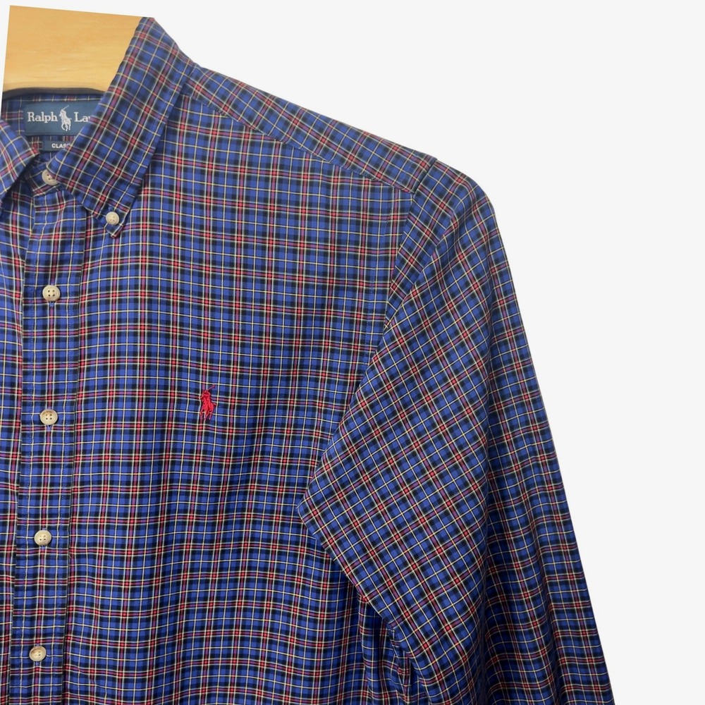 Ralph Lauren Classic Fit Button Down Shirt Long Sleeve‎ Size XL Blue Red Plaid